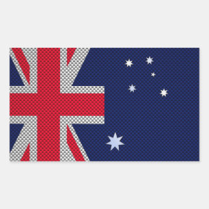 Australian Flag Design Carbon Fiber Chrome Style Rectangular Sticker