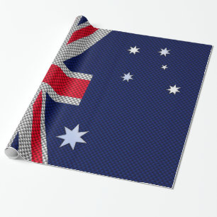 Australian Flag Design Carbon Fiber Chrome Style Wrapping Paper
