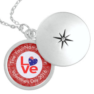 Australian Flag Heart LOVE Red Personalized Text Locket Necklace