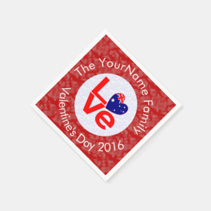 Australian Flag Heart LOVE Red Personalized Text  Paper Napkins