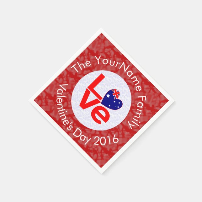 Australian Flag Heart LOVE Red Personalized Text  Paper Napkins (Corner)
