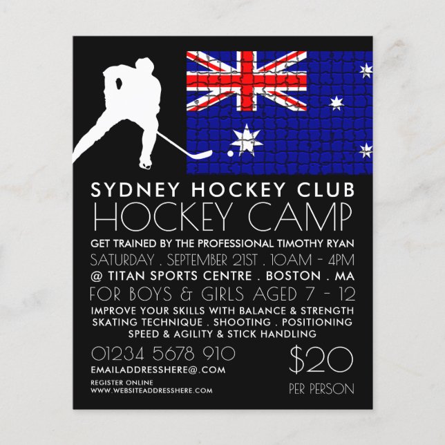 Australian Flag, Hockey Player, Camp Advertising Flyer (Front)