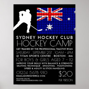 Australian Flag, Hockey Player, Camp Advertising Poster
