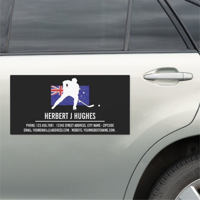 Australian Flag, Hockey Player, Hockey Coach Car Magnet (In Situ)