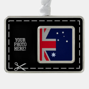 Australian Flag in Carbon Fiber Chrome Style Christmas Ornament