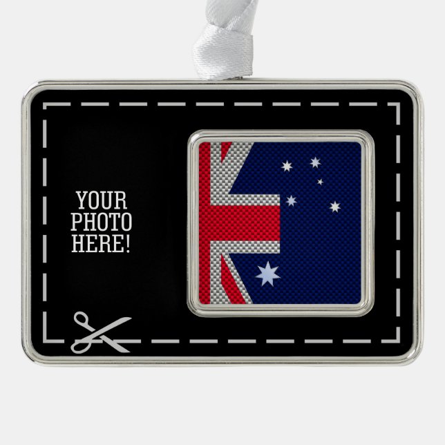 Australian Flag in Carbon Fiber Chrome Style Christmas Ornament (Front)