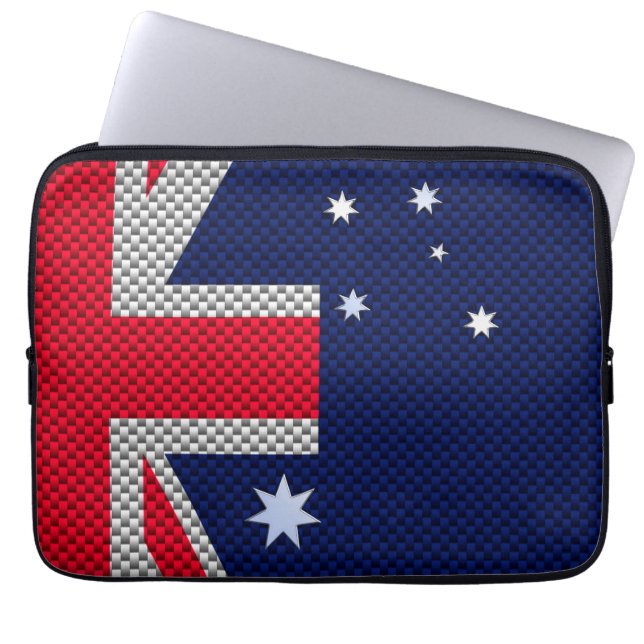 Australian Flag in Carbon Fiber Chrome Style Laptop Sleeve (Front)