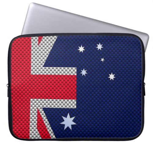 Australian Flag in Carbon Fiber Chrome Style Laptop Sleeve