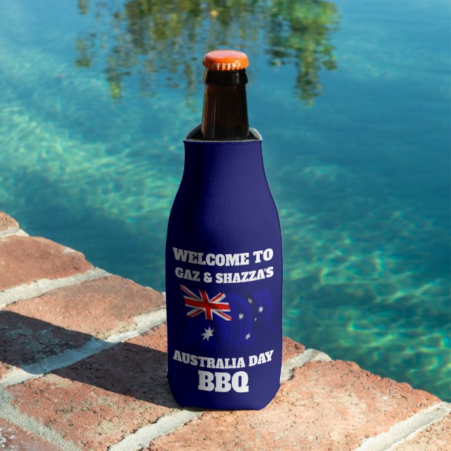 Australian Flag Modern Aussie personalised BBQ Bottle Cooler (In Situ Pool)