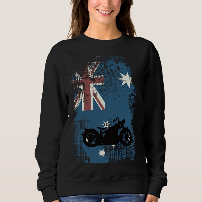 Australian Flag Motorcycle Biker Patriotic Distres Sweatshirt (Front)