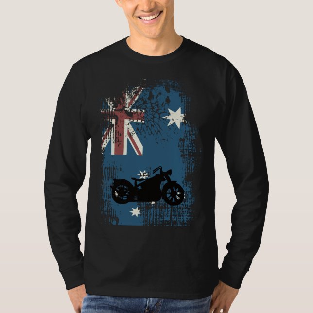 Australian Flag Motorcycle Biker Patriotic Distres T-Shirt (Front)