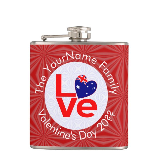 Australian Flag Red Letters LOVE Flag Personalized Flask (Front)
