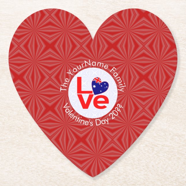 Australian Flag Red Letters LOVE Flag Personalized Paper Coaster (Front)