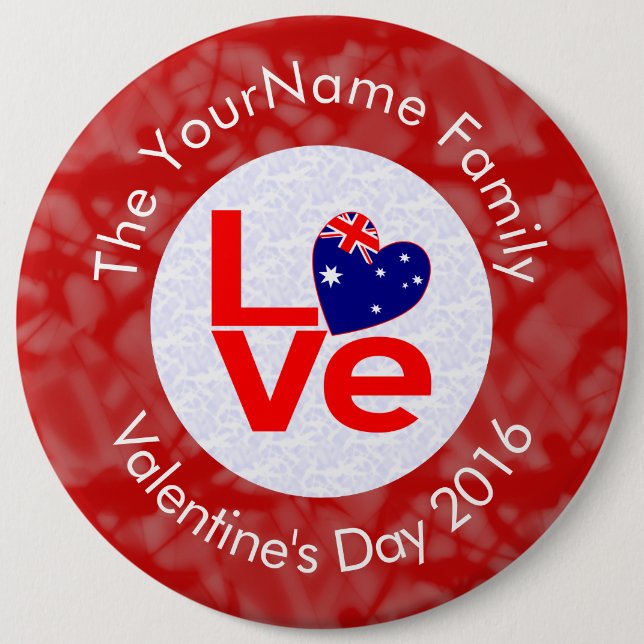 Australian Flag Red Letters LOVE Flag Personalized Pinback Button (Front)