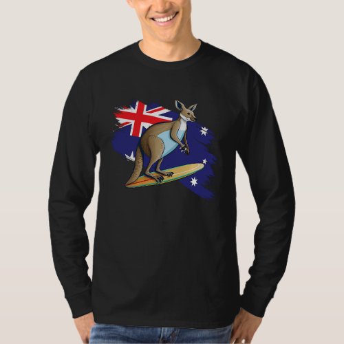 Australian Flag With Wallaby On Surfboard T_Shirt