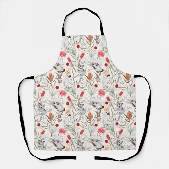 Australian Floral Pattern Koalas Possums Cockatoos Apron (Front)