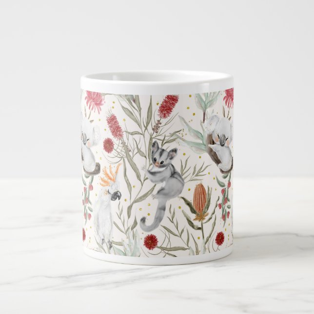 Australian Floral Pattern Koalas Possums Cockatoos Giant Coffee Mug (Front)