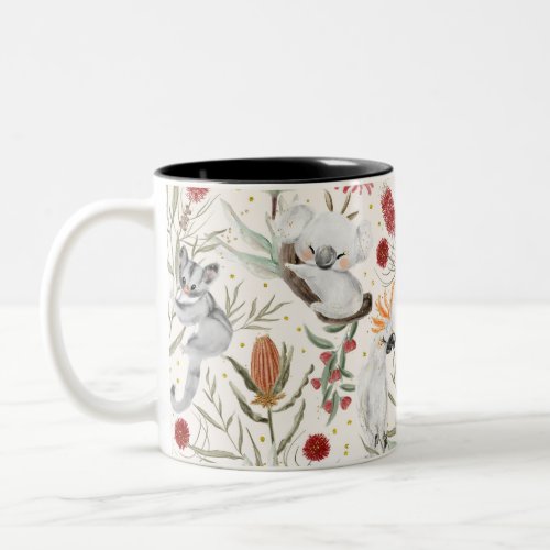 Australian Floral Pattern Koalas Possums Cockatoos Two_Tone Coffee Mug