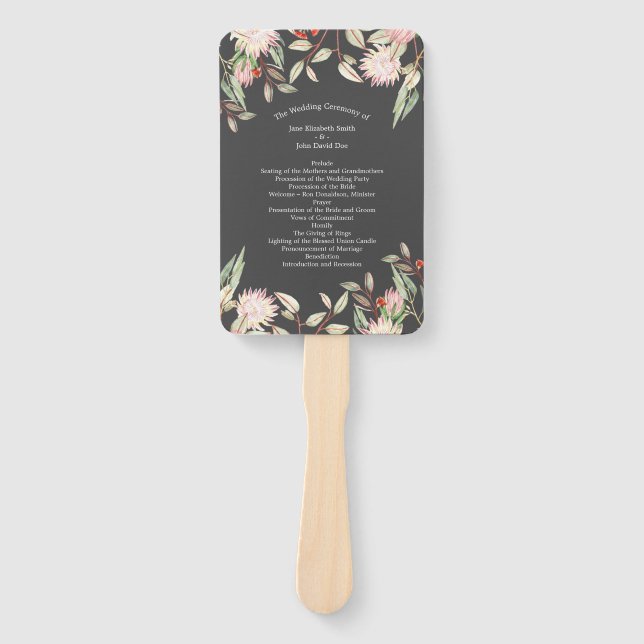 Australian Floral Rustic Wedding Gray Program Hand Fan (Front)