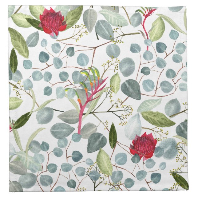 Australian flower Kangaroo paws Eucalyptus leaves Cloth Napkin (Front)
