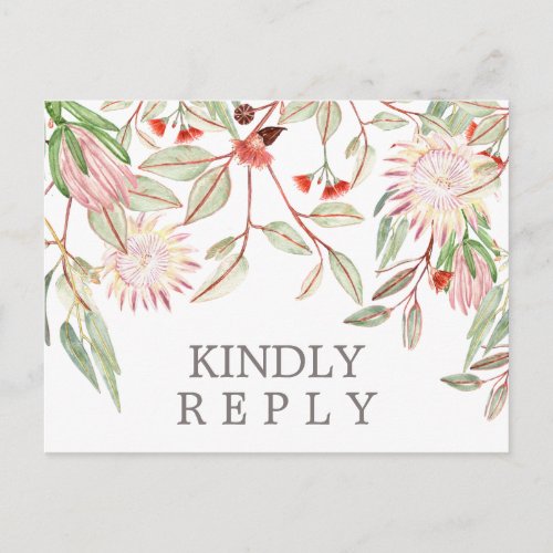 Australian Flowers Rustic Wedding Matching RSVP Postcard