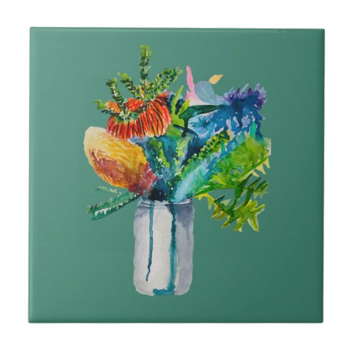 Australian flowers watercolour ceramic tile