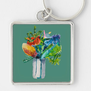 Australian flowers watercolour keychain