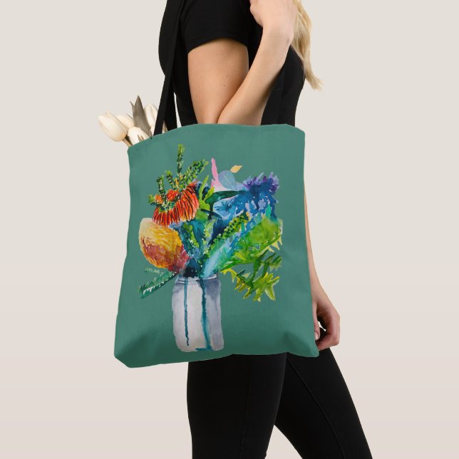 Australian flowers watercolour tote bag (Close Up)