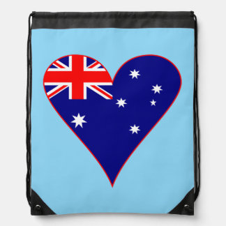 Australian Funky Heart Flag Red Border Drawstring Bag