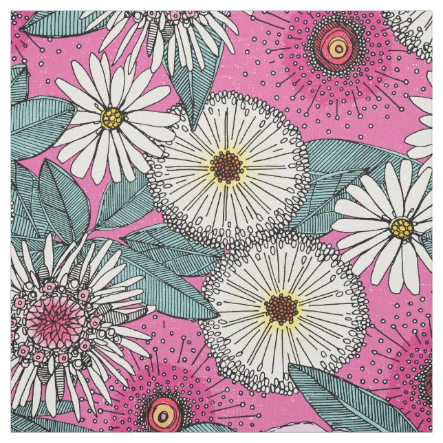 Australian garden pink floral fabric (Swatch)