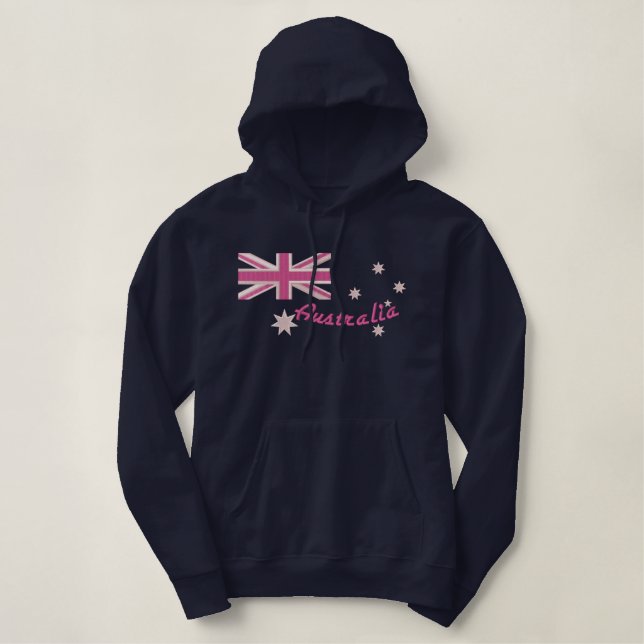 Australian Girly Flag Embroidery Embroidered Hoodie (Design Front)