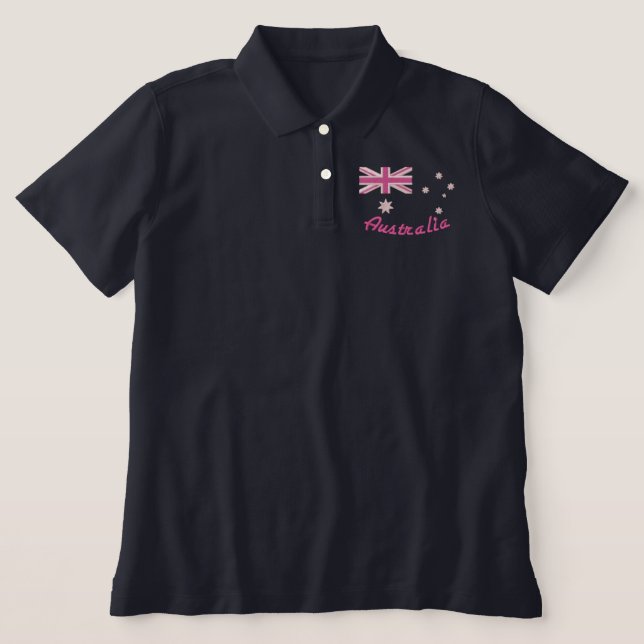 Australian Girly Flag Embroidery Embroidered Polo Shirt (Design Front)