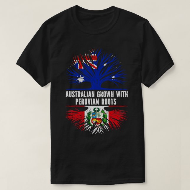 Australian Grown with Peruvian Roots Australia Fla T-Shirt (Design Front)