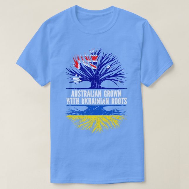 Australian Grown with Ukrainian Roots Flag T-Shirt (Design Front)