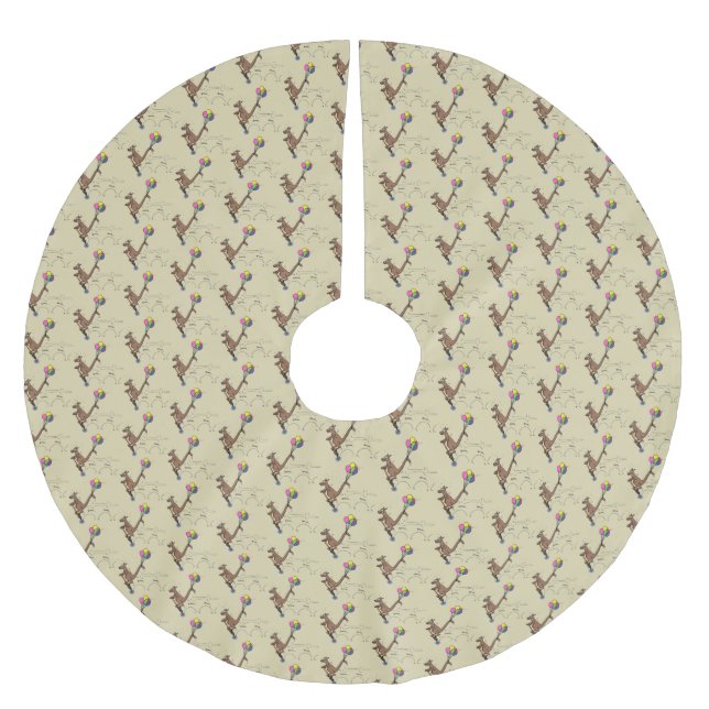 Australian humor kangaroo cartoon illustration brushed polyester tree skirt (Front)