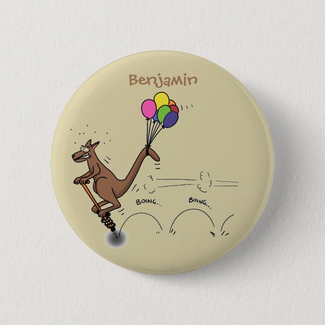 Australian humor kangaroo cartoon illustration button (Front)
