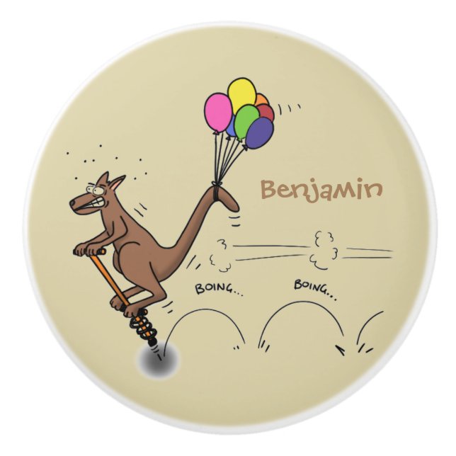Australian humor kangaroo cartoon illustration ceramic knob (Front)