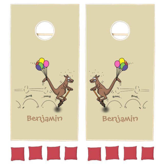 Australian humor kangaroo cartoon illustration cornhole set (Set)