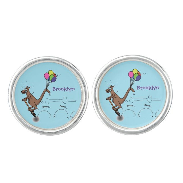 Australian humor kangaroo cartoon illustration cufflinks (Front)