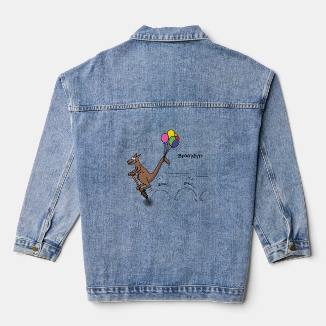 Australian humor kangaroo cartoon illustration denim jacket (Back)