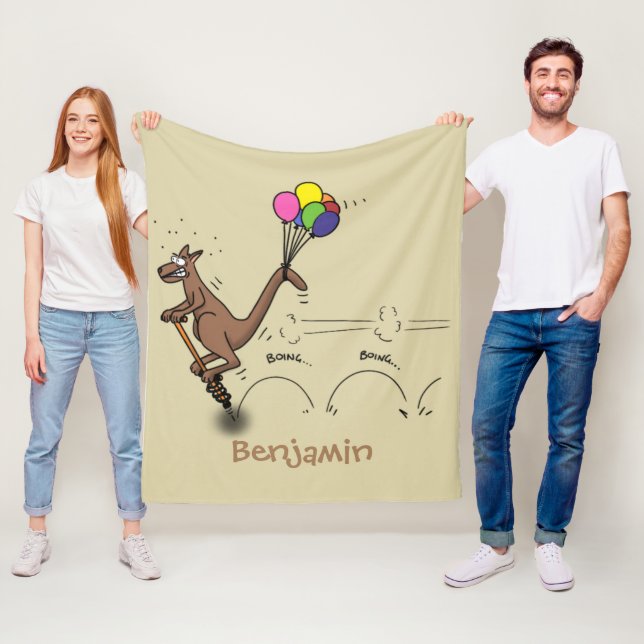 Australian humor kangaroo cartoon illustration fleece blanket (In Situ)