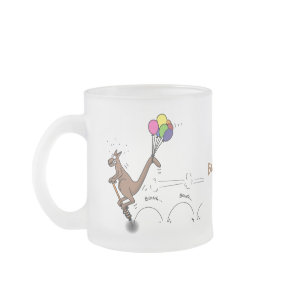 Australian humor kangaroo cartoon illustration frosted glass coffee mug
