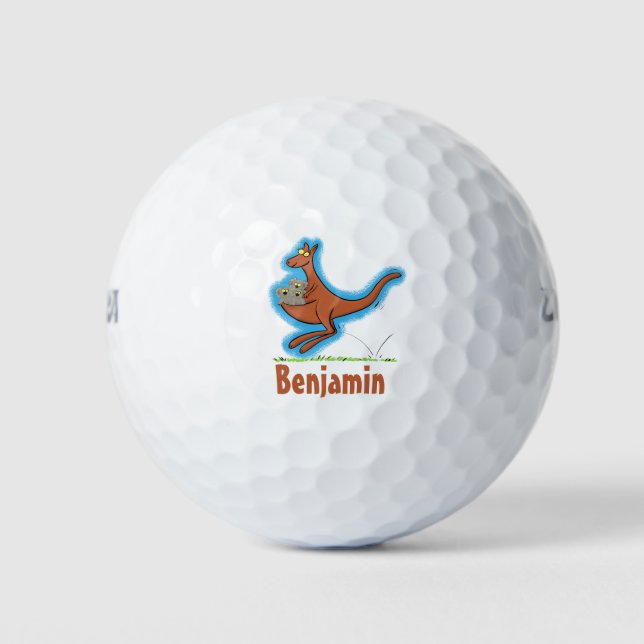 Australian humor kangaroo cartoon illustration golf balls (Front)