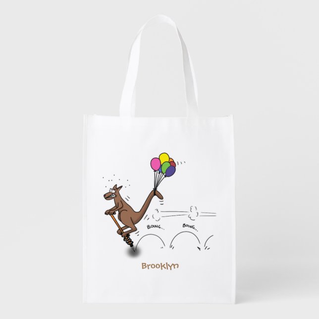 Australian humor kangaroo cartoon illustration grocery bag (Front)