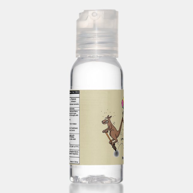 Australian humor kangaroo cartoon illustration hand sanitizer (Front 3rd)