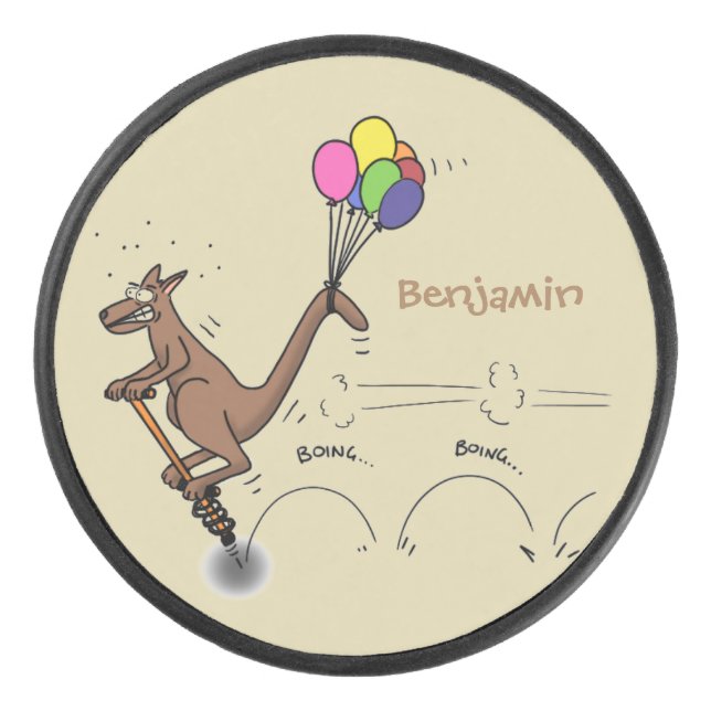 Australian humor kangaroo cartoon illustration hockey puck (Front)