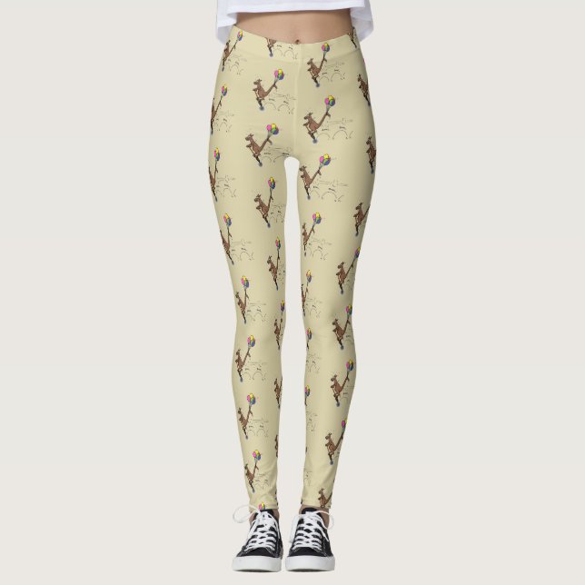 Australian humor kangaroo cartoon illustration leggings (Front)