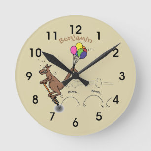 Australian humor kangaroo cartoon illustration round clock
