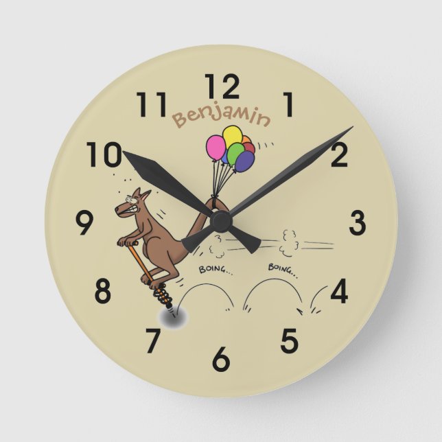 Australian humor kangaroo cartoon illustration round clock (Front)