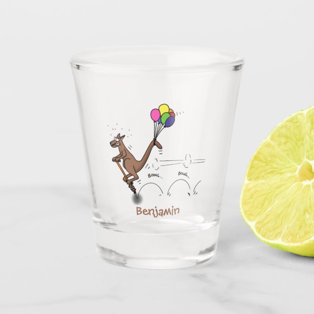 Australian humor kangaroo cartoon illustration shot glass (Front)
